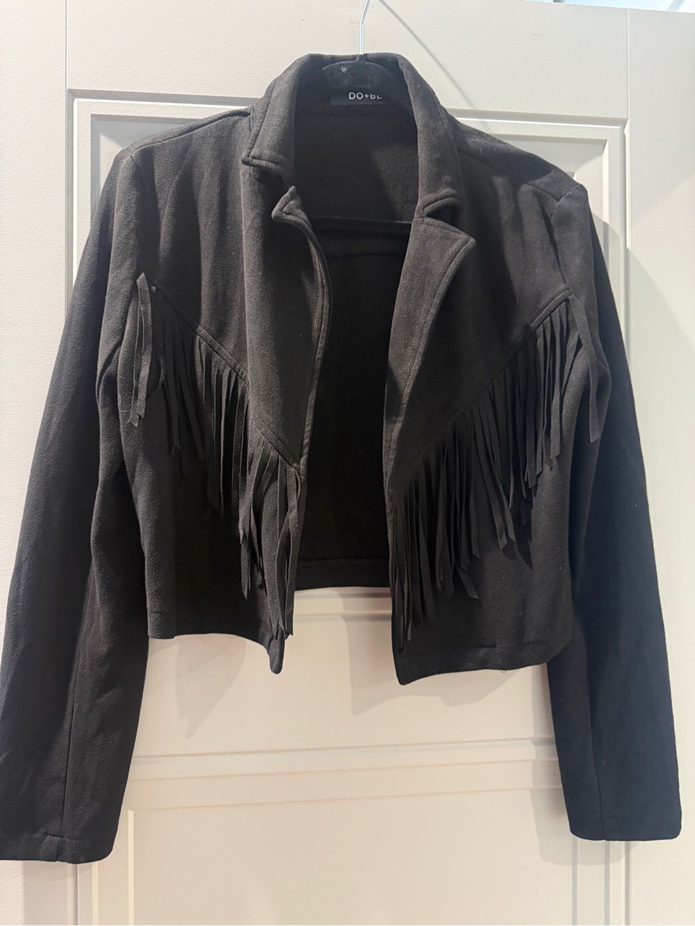 NEW DO+BE Black Fringe Suede Cropped Jacket, Size Small